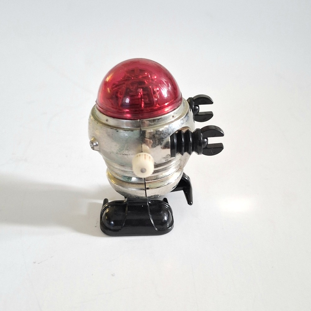 Vintage TOMY Windup Walking Robot Silver and Black w/Red Dome | 1977 It‎ Works